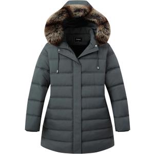 Womens Plus Size Down Jacket Puffer Coat | Windproof, Waterproof, Detachable Hood, Insulated for Winter Travel (Gray, XXXL)