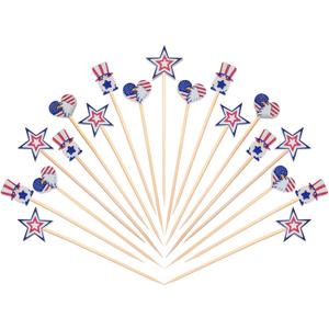 2 x 100 PCS Bamboo Cocktail Picks, Autumn Decorative Toothpicks Skewers for Appetizers, Fruits and Drink Garnish, Thanksgiving Day Party Decorations (USA-Style)