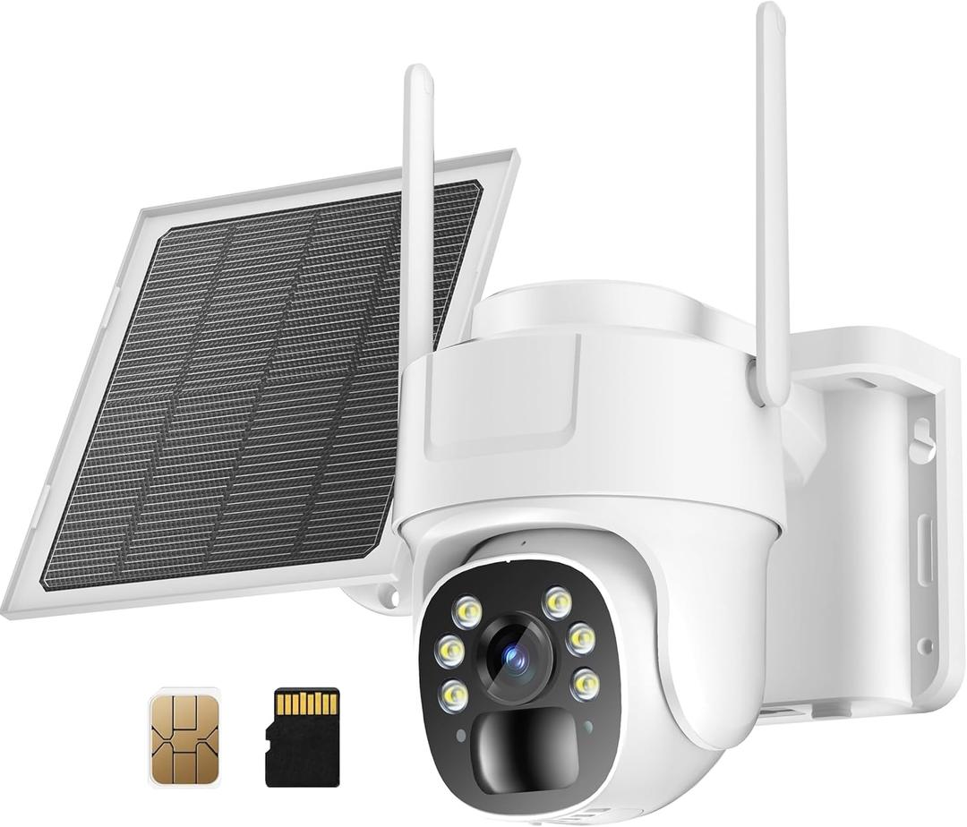 KKB 4G LTE Cellular Security Camera, No WiFi Security Camera Outdoor Built-in SIM Card and 64GB SD Card, Solar Powered, 2K Wireless Cam Color Night Vision, PIR Motion Sensor, PTZ 355 View, 2 Way Talk