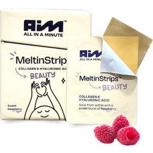 MeltinStrips Beauty Strips Vegan Collagen, Hyaluronic Acid & Resveratrol | Edible Skincare for Plump, Hydrated & Youthful Glow | Zero Sugar High-Absorption - Raspberry, 1 Month Supply