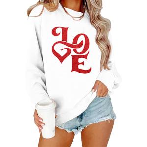 Valentines Sweatshirt for Women Glitter Love Graphic Shirts Casual Valentines Long Sleeve Pullover Tops (White, XL)