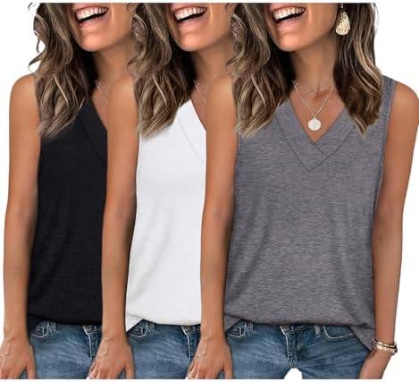 EyMuse 3 Pack Women's V Neck Tank Tops Summer Casual Sleeveless Basic Tee Shirts 2026 Fashion Beach Vacation Clothes Small