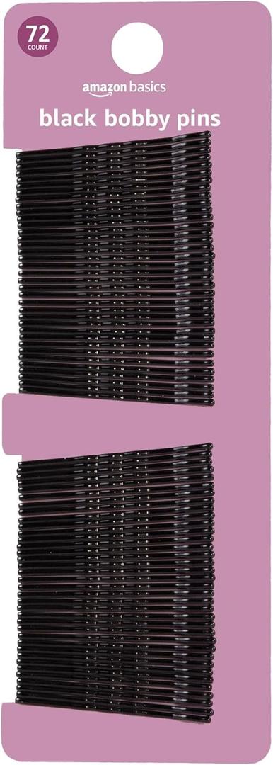 Amazon Basics Bobby Pins, Black Hair Pins for all Hair types, 72 Count