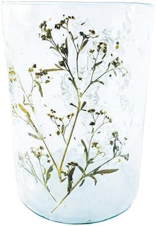 Creative Co-Op Tall Reclaimed Glass Votive Holder with Natural Botanicals, Clear