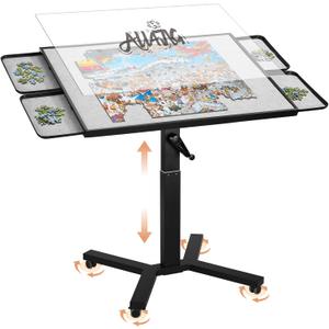 ALL4JIG 1500 Pieces Metal Jigsaw Puzzle Table, 24.92"x33.43", Tilting&Rotating Jigsaw Puzzle Board with 4 Drawers&Cover, Adjustable Height Puzzle Table with Hand Crank, for Lego Building, Gift for Mom, Medium
