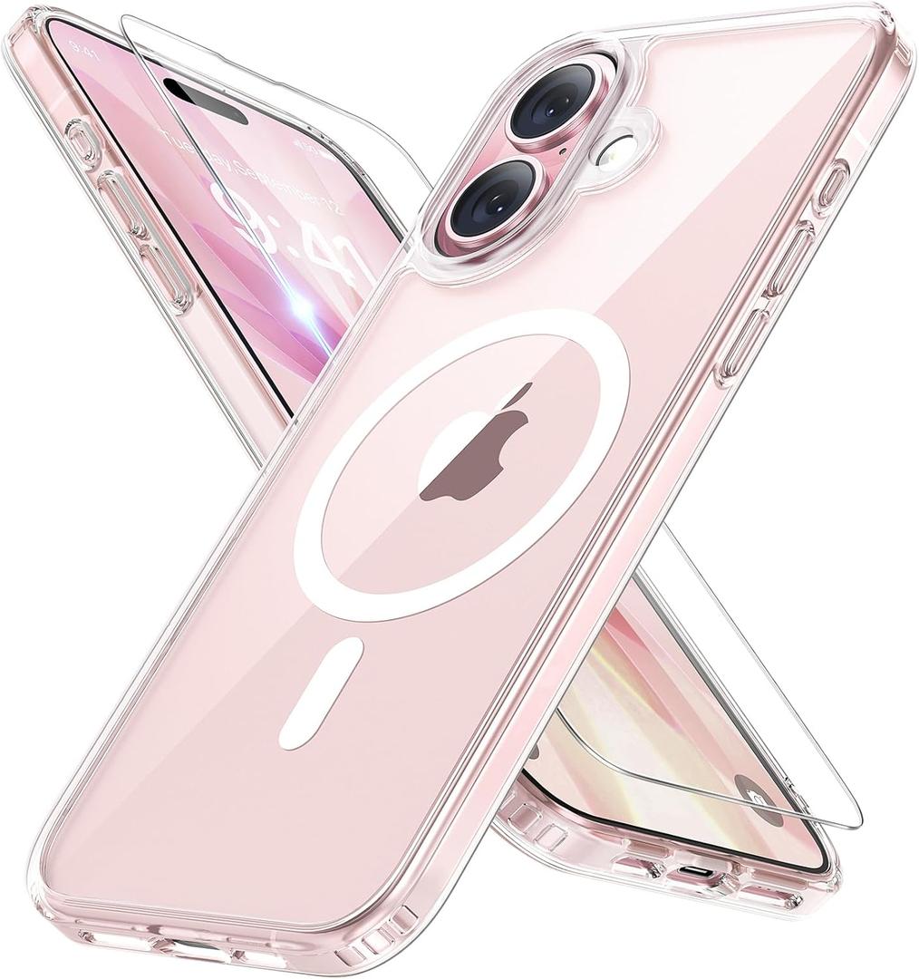 Miracase Magnetic for iPhone 17 Case (Compatible with MagSafe) with Screen Protector Military-Grade Protection, Anti-Fingerprint Translucent Matte Phone Cover for iPhone 17 6.3 inch, Clear