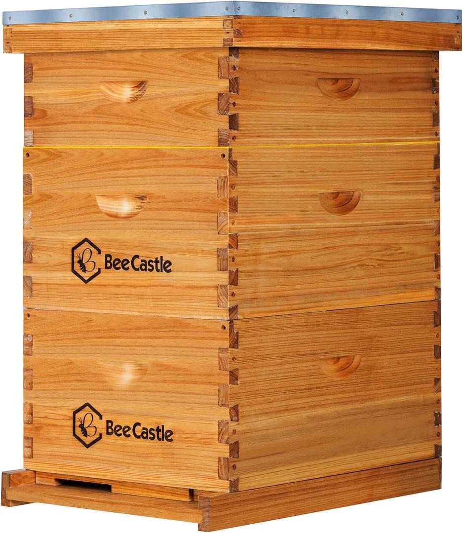 BeeCastle 10 Frame Langstroth Bee Hive Coated with Beeswax Includes ...
