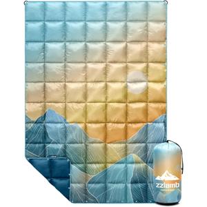 zzlamb Camping Blanket, Outdoor Lightweight Travel Blanket Puffy Portable Down Alternative, Windproof Warm Cloak with Snaps, Cozy Quilt Backpacking Picnic RV Plane Car Hammock Beach Climbing (52x75'', Symphony of Orange Ray)