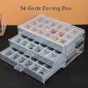 YUFONG Earring Organizer Box Acrylic Jewelry Organizer with 3 Drawers 54 Adjustable Grids Clear Stackable Earring Holder Velvet Trays Ring Display Case for Women Girls (Gray)