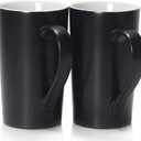 Smilatte 20 oz Large Coffee Mugs, M007 Plain Tall Ceramic Cup with Handle for Dad Men, Set of 2, Black
