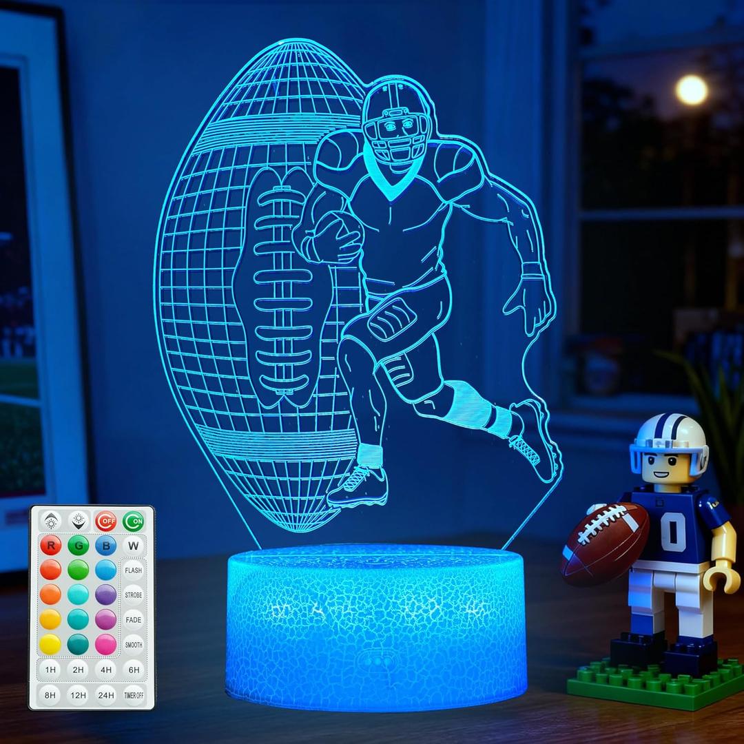 Football Night Light, Football Gifts for Boy, 3D Illusion Lamp with Remote Control, 16 Colors Changing, RGB Flashing Mode and Dimmable, Gifts for Boys Christmas Decor