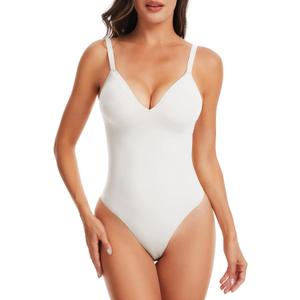 Bodysuits for Women, Tummy Control Full Body Shapewear, Seamless Deep V Neck Thong Body Suit