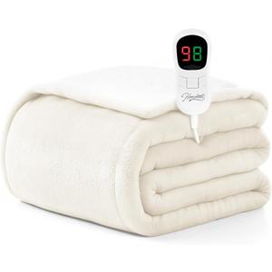Homemate Heated Blanket Electric Throw - 50"x60" Heating Blanket Throw 1/2/4/6/8 Hours Auto-Off 10 Heat Level Over-Heat Protection Flannel Sherpa ETL Certification