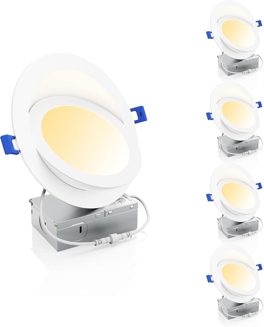 Ensenior 4 Pack 6 inch LED Eyeball Recessed Lighting, 360+90 Rotatable and 2700K-5000K Selectable, Dimmable Gimbal Recessed Lights, Canless Angled Adjustable Ceiling Downlight, 1300LM, 13W=115W-FCC