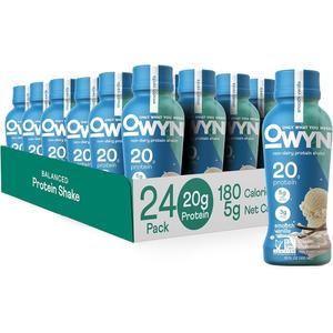 OWYN Only What You Need Plant Based Protein Shake, 20g Vegan Protein from Organic Pumpkin Seed, Flax, Pea Blend, Prebiotic Supplement, Superfood Greens, Gluten & Soy-Free (Vanilla, 24 Pack) (BBD 17 DEC 2026)