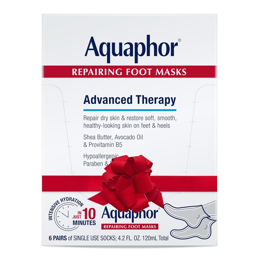 Aquaphor Repairing Foot Masks, Moisturizing Socks for Dry Feet with Avocado Oil and Shea Butter, Holiday Gifts for Self Care, Pack of 6
