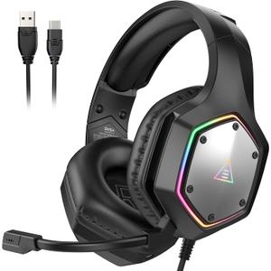 EKSA E1000 V2 Gaming Headset, PC Headset with USB C Plug, Wired Headphones with Noise Canceling Microphone, 7.1 Surround Sound, RGB Light, include USB Adapter for Computer,Mac, PS4/PS5 Console, Laptop