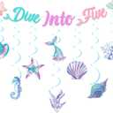 Mermaid 5th Birthday Party Decoration Girl, Dive into Five Banner Mermaid Theme Hanging Swirl Ceiling Streamer for Under The Sea Beach Ocean 5 Year Old Girl Birthday Decoration