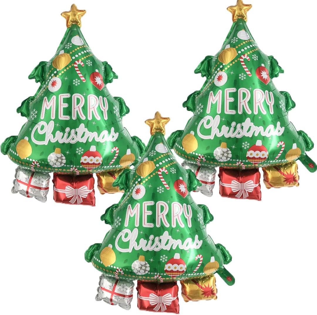 Christmas Tree Balloons Christmas Foil Balloons for Xmas Tree Themed Party Decoration Supplies Xmas Birthday Decoration Decor Ballons Arch Kits Party Balloon Set 3pcs