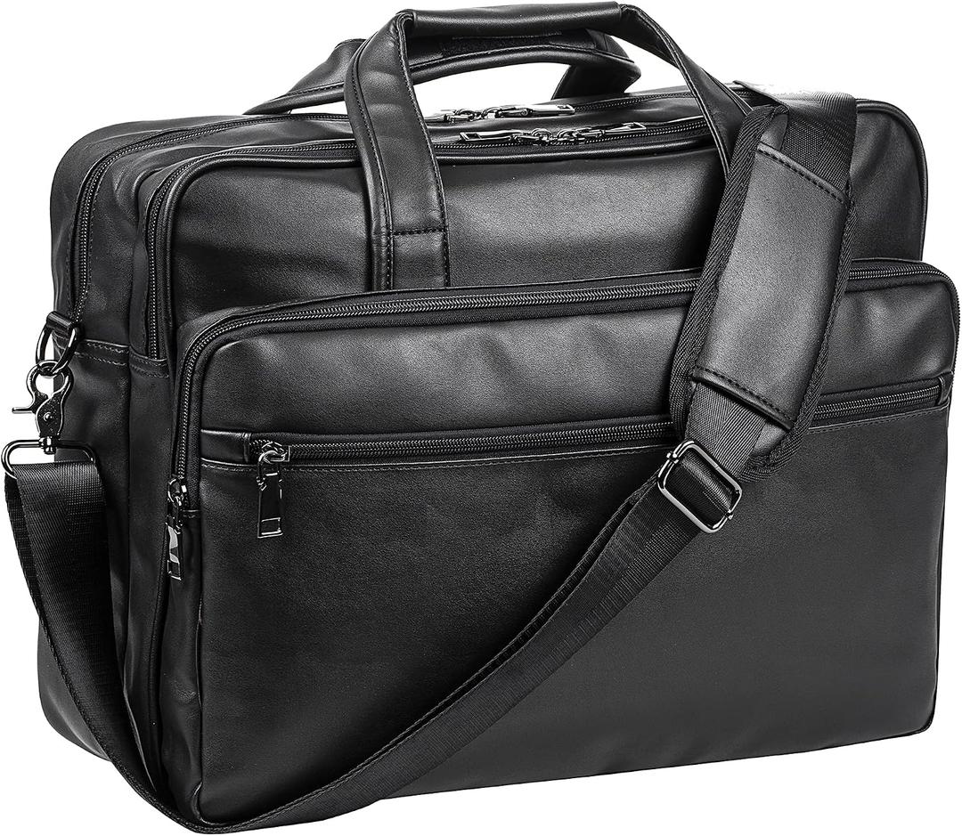 Seyfocnia Leather Laptop Bag, Men's 15.6 Inche 17.3 Inche Messenger Briefcase Business Satchel Computer Handbag Shoulder Bag