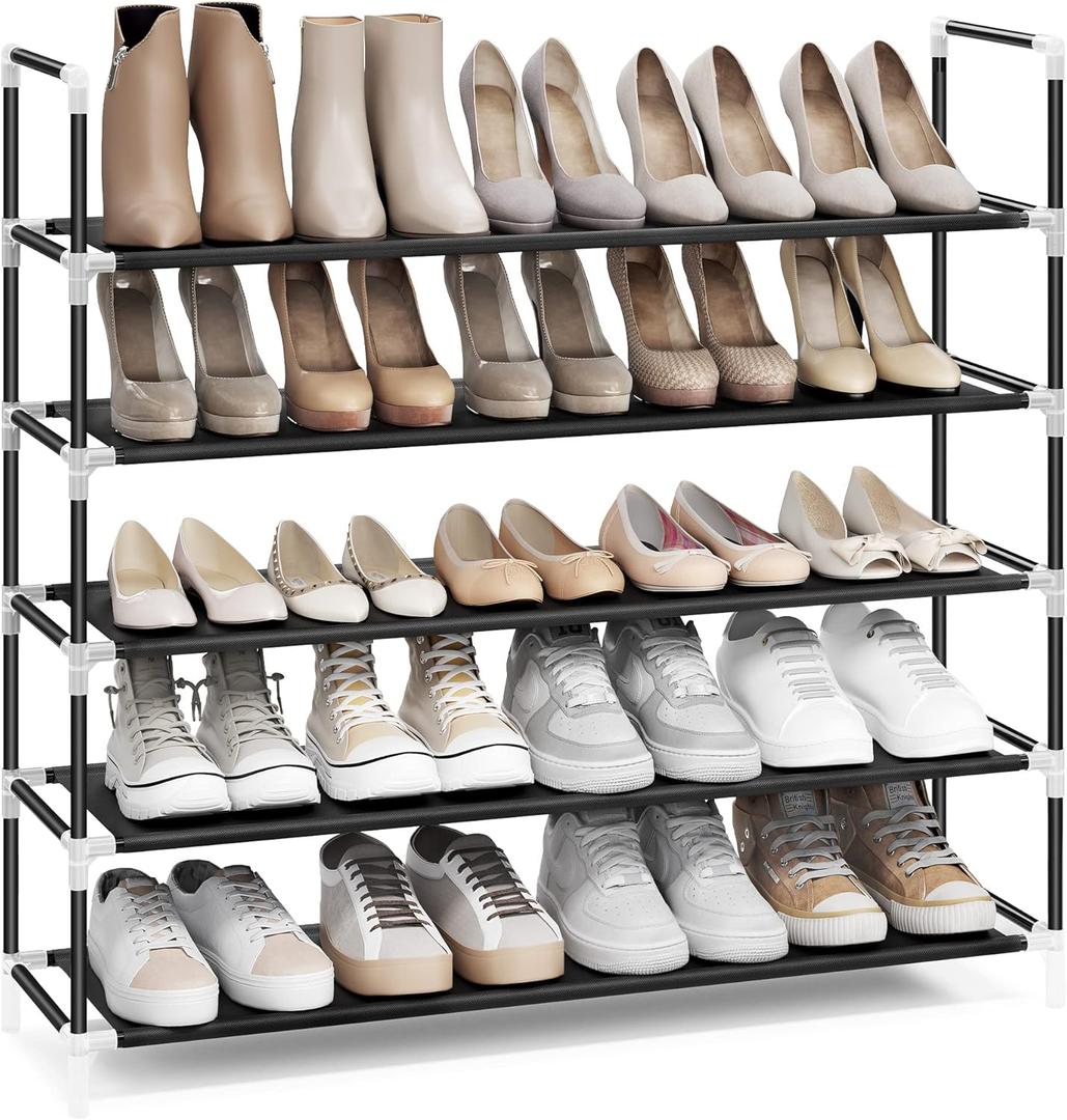 SONGMICS 5-Tier Shoe Rack, Shoe Storage for Hallway Closet, Slim and Space-Saving, Metal Frame, Non-Woven Fabric Shelves, Black ULSH55H (5 Tiers (38.8W))