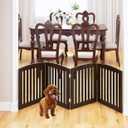 PAWLAND Wooden Freestanding Foldable Pet Gate for Dogs, 24 inch 4 Panels Step Over Fence, Dog Gate for The House, Doorway, Stairs, Extra Wide (Espresso, 24" Height-4 Panels)