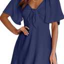 Dokotoo Navy Blue Women's Dresses Cute Fall Outfits Dresses for Women 2025 Holiday Fashion Casual Sexy Deep V Neck Ruffle Elegant Flowy Mini Short Skirt Dress Clothes Blue 2025, Small