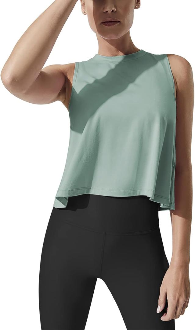 Mippo Crop Tops for Women Womens Workout Tops Flowy Cropped Tank Tops Athletic Shirts (M)