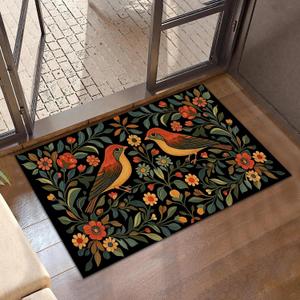 Door Mat, Vintage Flowers Birds Rugs for Front Door,Non-Slip Rustic Leaf Low Profile Indoor Outdoor Welcome Mat for Entry Patio, Porch, Hallways,Kitchen 30 x 17 Inch