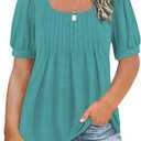 ROSRISS Womens Plus-Size Tops Summer Puff Short Sleeve Scoop Neck Pleated Flowy Shirts (3X-Large, A_02_blue)