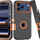 Compatible with iPhone 17 pro Case, with Belt Clip Holster Heavy Duty Rugged Shockproof Full Body Protection Kickstand Cover for iPhone 17 pro PhoneBlack+Orange