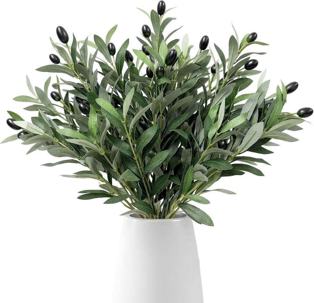 5 Pcs 17 Inch Artificial Olive Branches with Lifelike Olives Fake Greenery Olive Large Long Stems for Wedding Bouquet Table Centerpieces Home Decor DIY Floral Craft