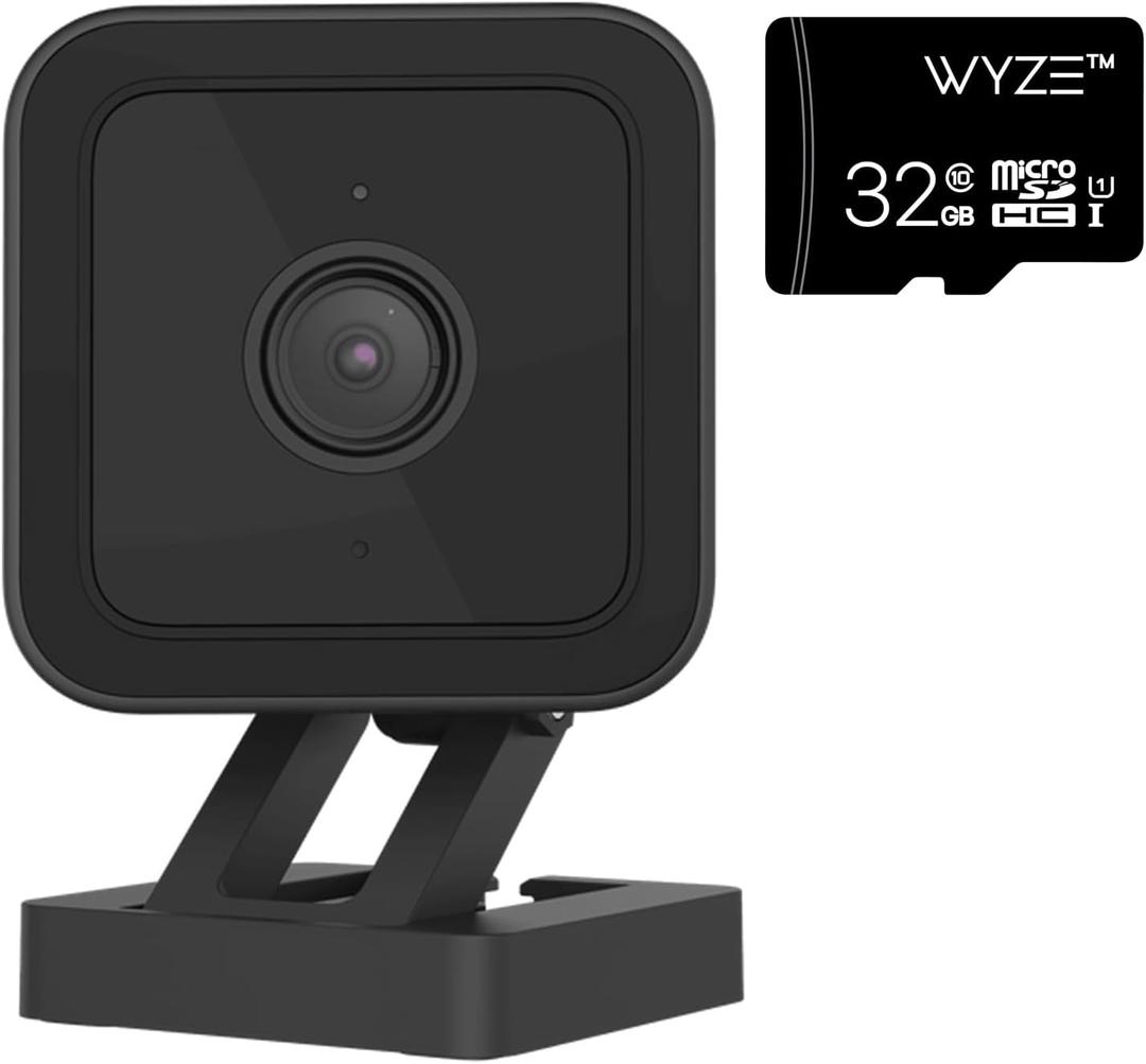 Cam v3 w 32GB SD Card, 1080p Plug-in Smart Security Camera, Color Night Vision, Motion Detection, 2-Way Audio, Compatible with Alexa, Google Assistant, Indoor/Outdoor, Wired, Black