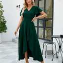 Long Black Formal Dresses for Women Gowns Evening Party Cocktail Dress,Split Elegant V Neck Wrap Ruffle Wedding Guest Dresses (Green, L)