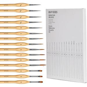 Miniature Paint Brushes, 15PCS Model Brushes Detail Paint Brush Set, Fine Detailing for Watercolor, Oil, Face, Acrylic, Nail, Line Drawing, Scale Model Painting