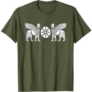 Assyrian Lamassu Assyrian Flag T-Shirt, Size XL, Olive Green