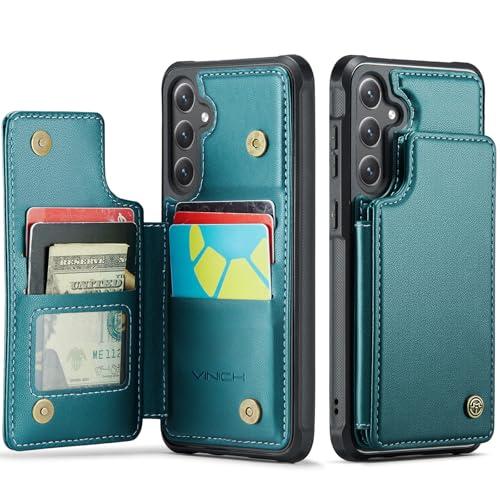 Vinich for Samsung Galaxy S24 Plus Wallet Case with Card Holder, RFID Blocking Credit Slots Kickstand Shockproof Phone Cover Fit for Galaxy S24 Plus 6.7" Bluish Green