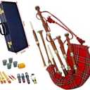 Premium Quality Scottish Great Highland Bagpipes Natural Finish Silver Mounts Royal Stewart Cover with Hard Case Tutor Book Reeds