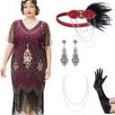 BABEYOND Great Gatsby Dresses Set for Women Plus Size Cocktail Dress 1920s Flapper Costume Set for Women (4XL)