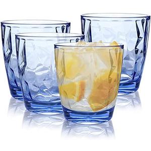 Hebaogugu Plastic Water Tumblers, 10oz Plastic Drinking Glasses, Set of 4, Blue Reusable Acrylic Cups for Water, Juice, Milk, Beer, Unbreakable Wine Glasses for Home & Outdoor (4pcs/ 300ml/ Blue)