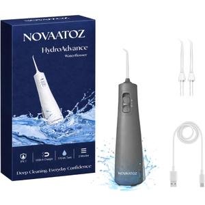 HydroAdvance Cordless Water Flosser for Teeth & Gums | Rechargeable Portable Oral Irrigator for Braces & Travel | Pulse Cleaning with 2 Flossing Tips | Waterproof Dental Care Device (Gray)