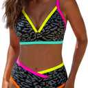 popvil High Waisted Bikini Sets for Women Neon Two Piece Swimsuit Sexy High Cut 2026 Bathing Suit (Black, L)