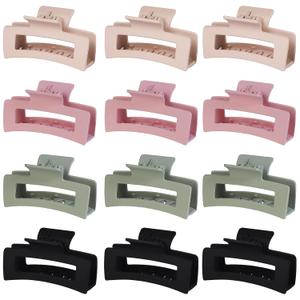 Pack of 12, 3.5 Inch Matte Square Hair Claw Clips for Women, Strong Hold Neutral Claws for Thick Thin Hair(Green/pink/white/black)