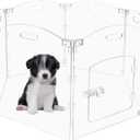 Acrylic Dog Gate for The House 6 Panel 120" W x 24" H Foldable Dog Playpen Indoor with Handles, Free-Standing Pet Gates Clear Dog Pen for Dogs Puppy Cat Rabbit Accessories with Door