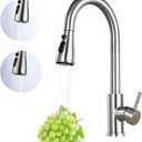 Kitchen Faucet with Pull Down Sprayer, High Arc Brushed Nickel Single Handle Kitchen Sink Faucet, Stainless Steel, 3 Mode(Stream/Spray/Pause), 360 Swivel, Grifos para Fregaderos de Cocina