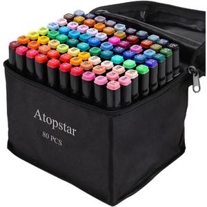 ATOPSTAR 80 Colors Alcohol Markers Artist Drawing Art for Kids Dual Tip Adult Coloring Painting Supplies Perfect Boys Girls Students Adult(80 Black Shell)
