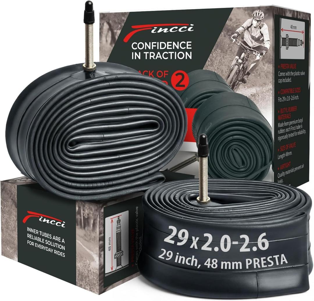 Fincci 29 x 2.1/2.2/2.3/2.35/2.4/2.5/2.6 Inch Bike Inner Tube 48mm Presta or Schrader Valve Butyl Rubber Fits Mountain & Hybrid Bikes Pack of 2