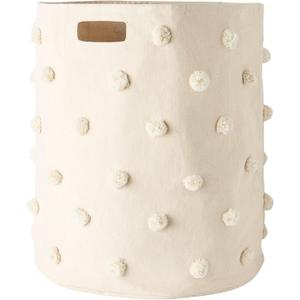 PEHR Pom Pom Basket, Hamper, Grey, Cotton Canvas Storage, 18" D x 20" H