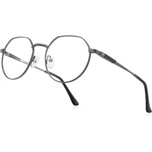 Classic Round Polygon Reading Glasses for Men Women Light Blocking Computer Readers Spring Hinge Metal Frame, Magnification Strength: +1.25