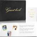 8x10 Inch Wedding Guest Book with 120 Blank & Lined Pages, PU Leather Gold Foiled Cover, Section Sewn Hardbound, Black